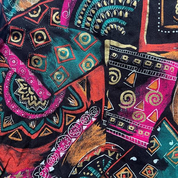 Vtg 80s Womens Collared Top Multicolor Abstract Artsy Funky Groovy Maximalist - Picture 2 of 8